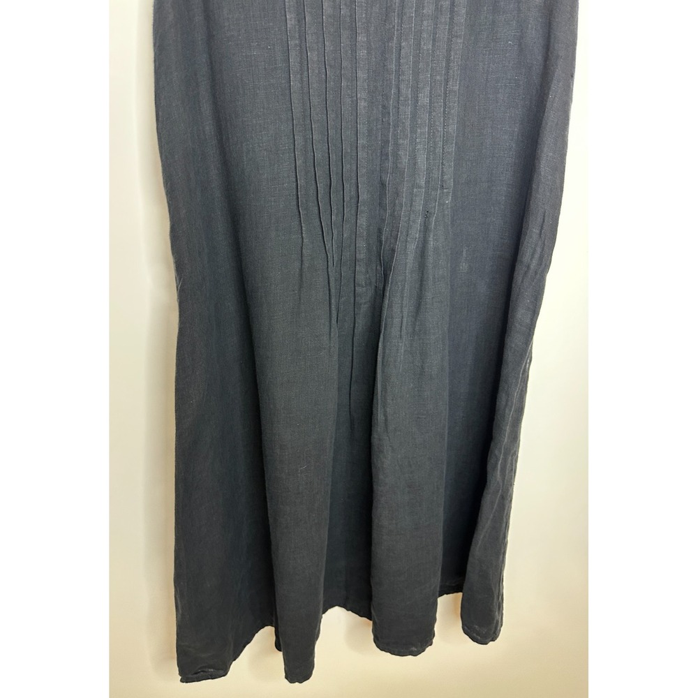 FLAX Faded Black 100% Linen Sleeveless Pleated Front Midi Shift Dress Size Small - Picture 4 of 10